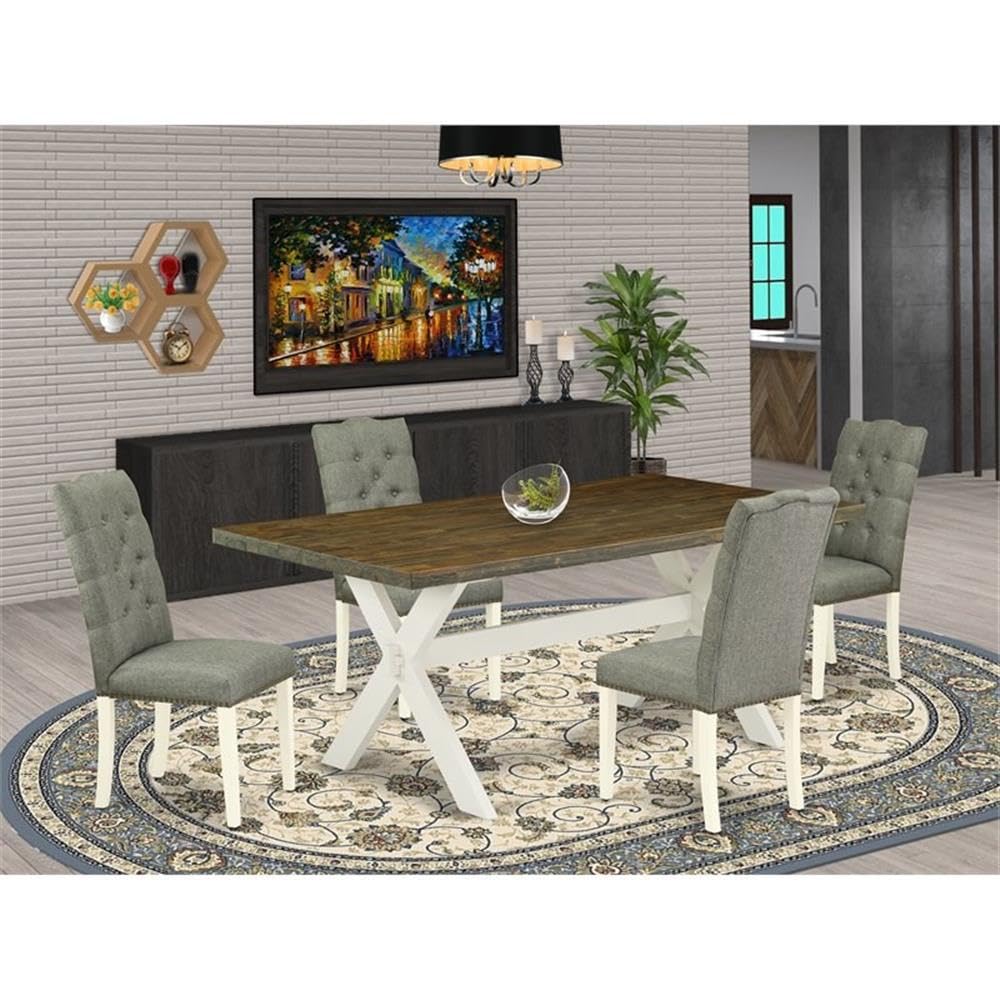 East West Furniture X077El207-5 5 Piece Dining Table Set For 4 Includes A Rectangle Kitchen Table With X-Legs And 4 Gray Linen Fabric Parson Dining Chairs, 40X72 Inch, Multi-Color